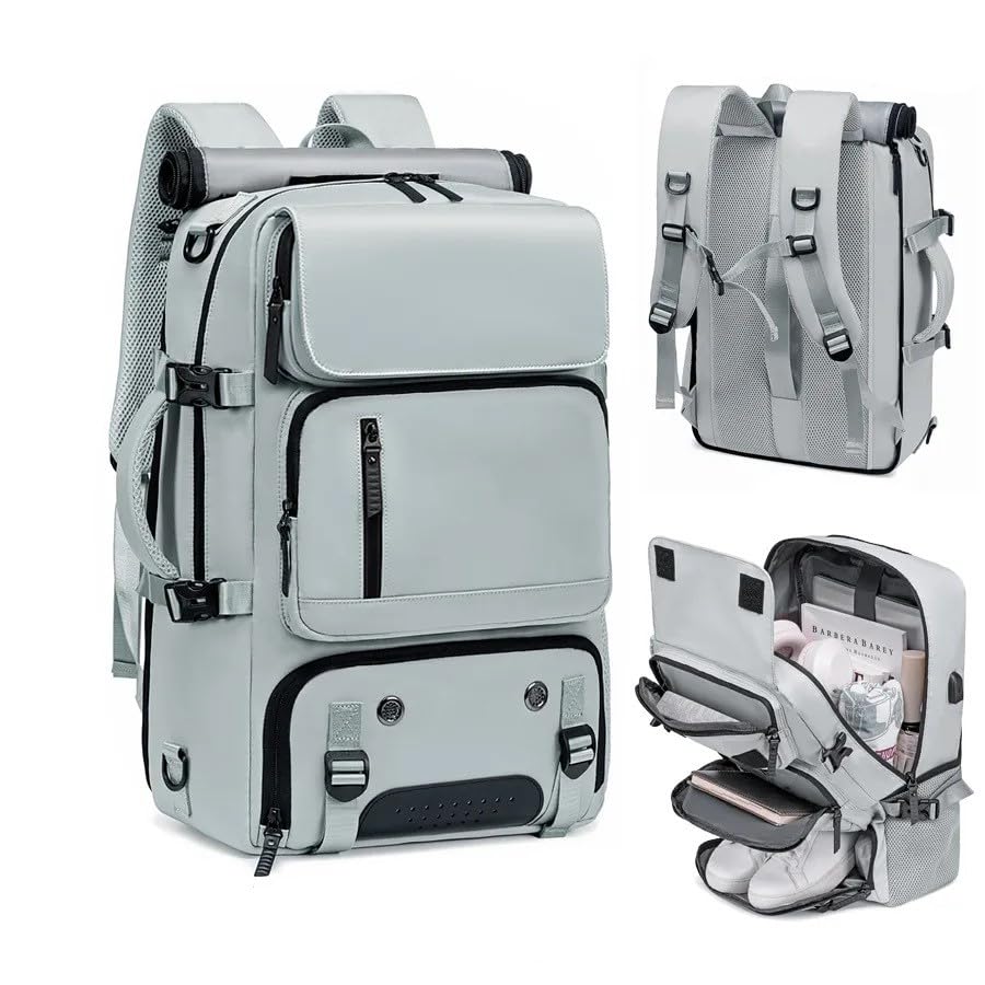 Travel Backpack for Men Women, Personal Item Travel Bag with Multi-Pockets, Carry on Backpack Fits 17.3/15.6inch Laptop (Grey, 17.3 inch)