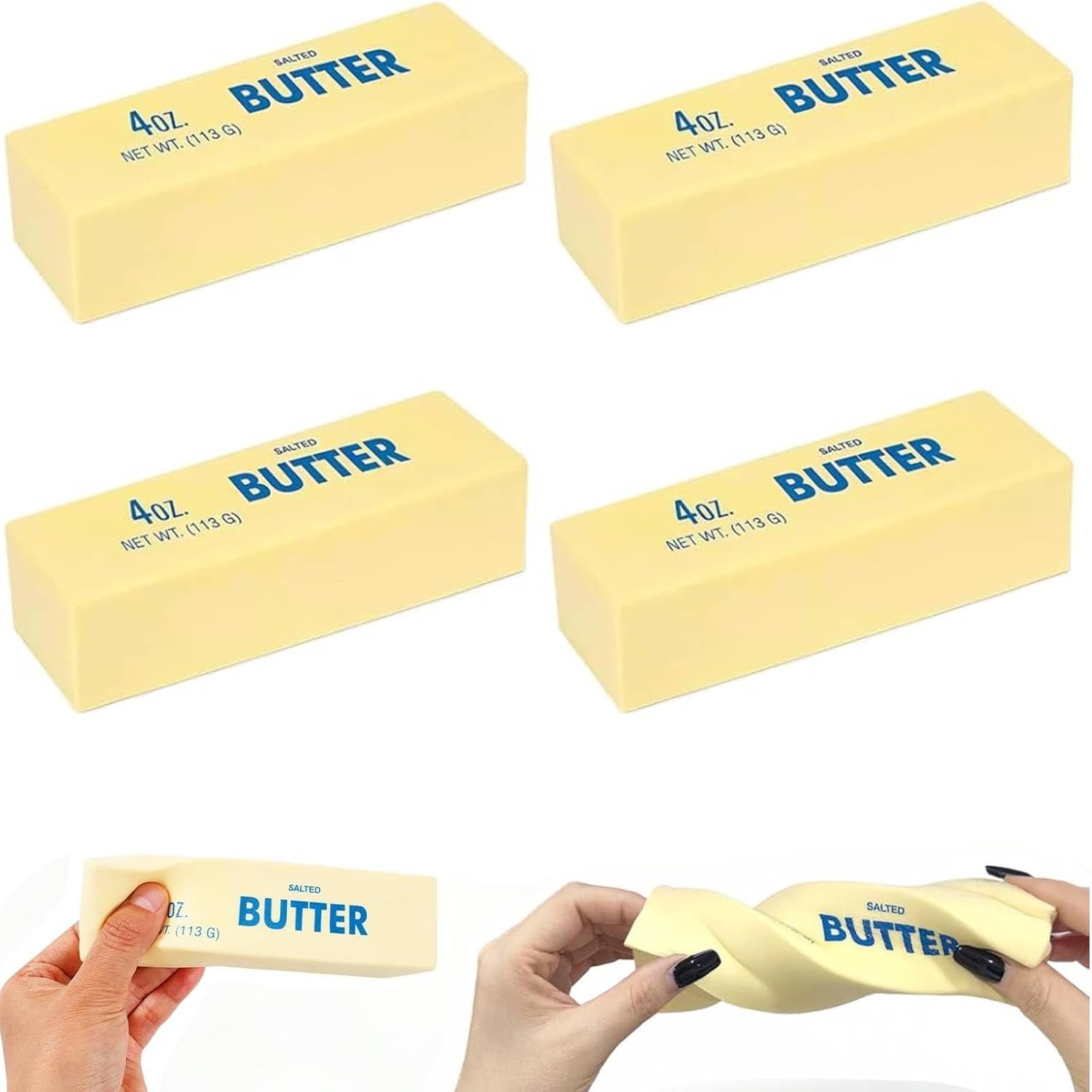 4PCS Butter Squishies, Super Soft Butter-Shaped Slow Rising Squishies, Stress Relief Anxiety Relaxation, Ideal for Birthday Gifts, Party Favors, Classroom Prizes, Easter Basket Stuffers