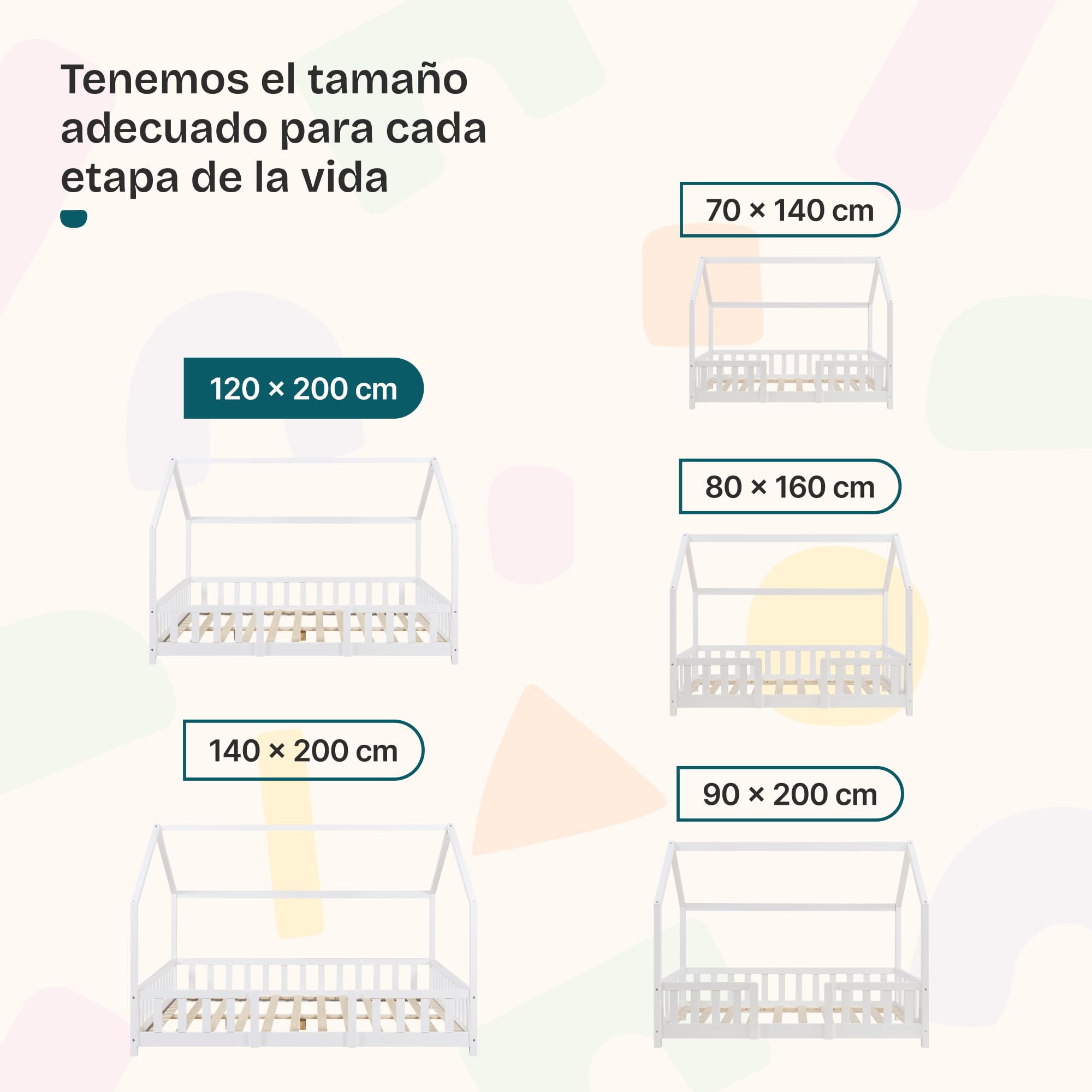 [en.casa] Cama para Niños Sisimiut de Madera Pino 120 x 200 cm Cama Infantil con Reja Protectora y Somier Forma de Casa Casita - Blanco