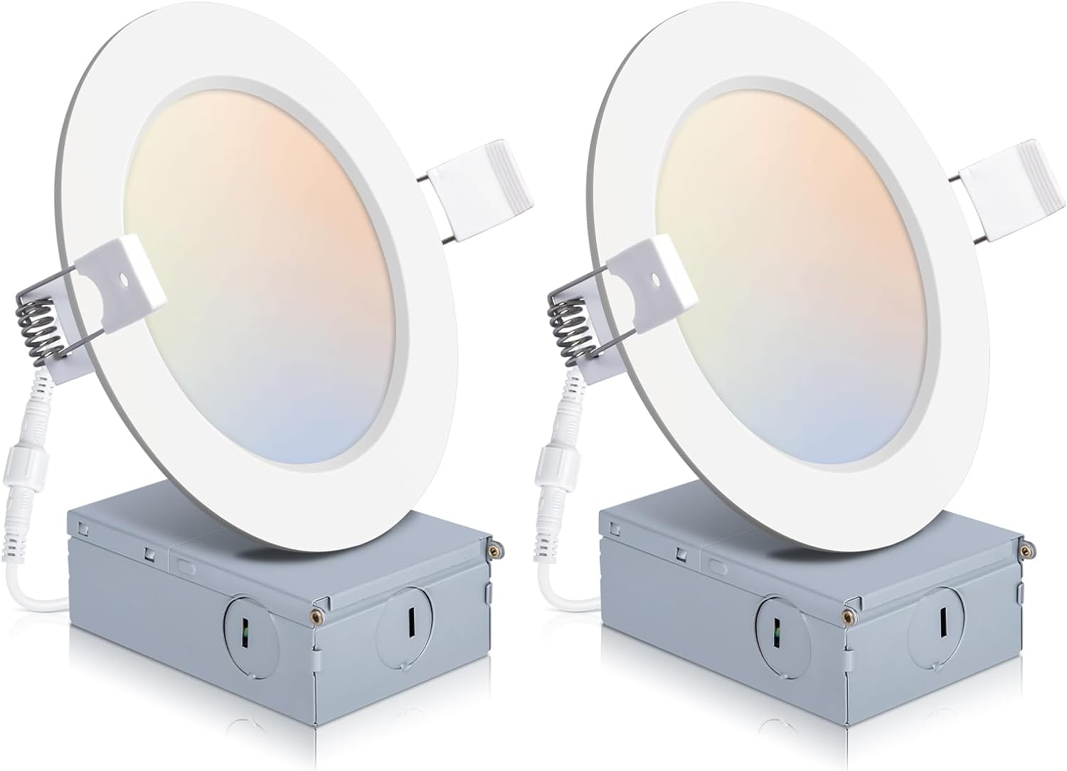 2 Pack Recessed Lighting 4 Inch with Junction Box, 2700K/3000K/4000K/5000K/6000K Dimmable Flush Mount Ceiling Light, 9W 850lm Canless Recessed Lighting-ETL and Energy Star Certified 2P-5CCT-WH 4INCH