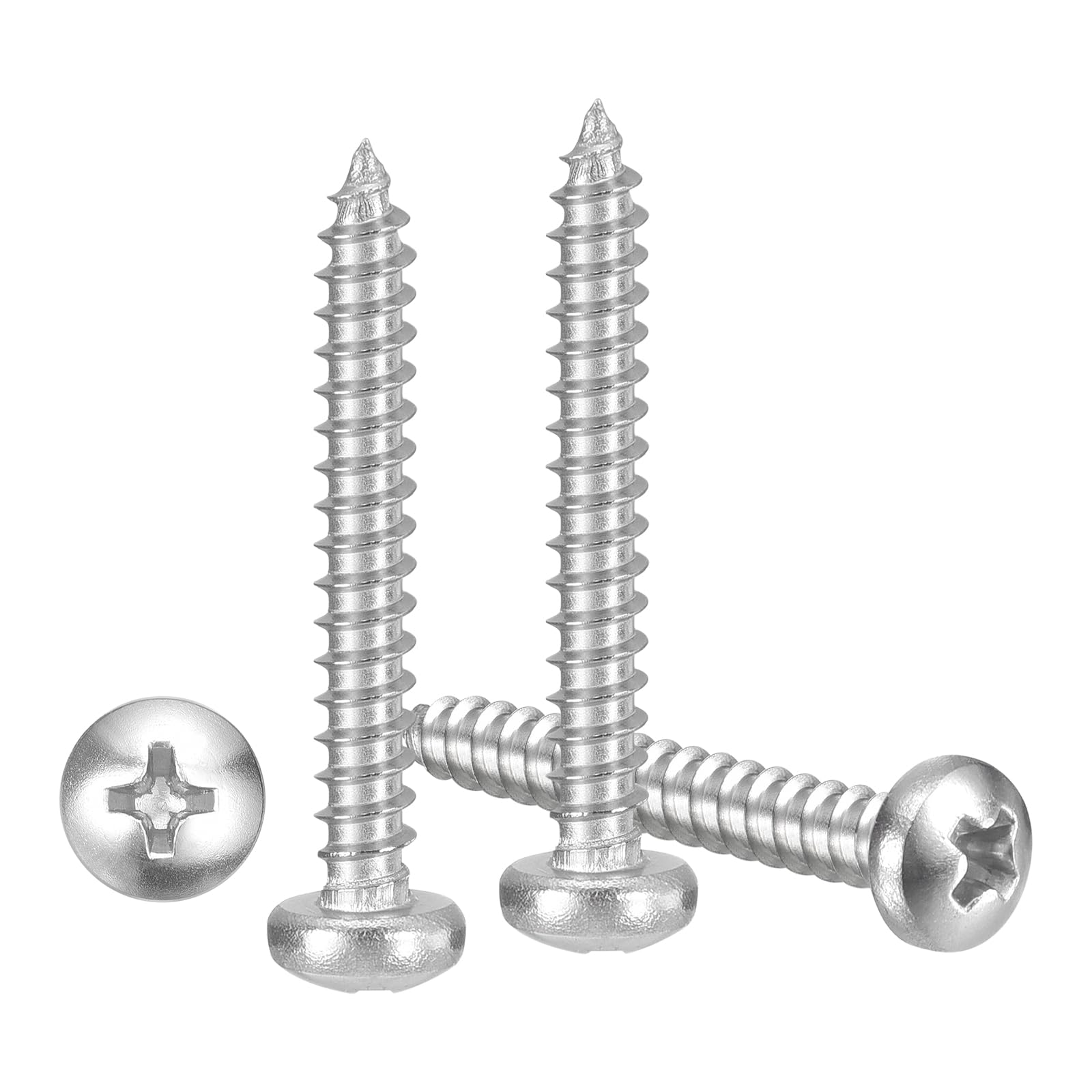 METALLIXITY Phillips Pan Head Self Tapping Screws(#4x7/8") 100Pcs, 304 Stainless Steel Self Drilling Screw for Metal Wood Plastic, for Cabinet Wall Shutter Plate Rock Furniture, Silver Tone — image 1