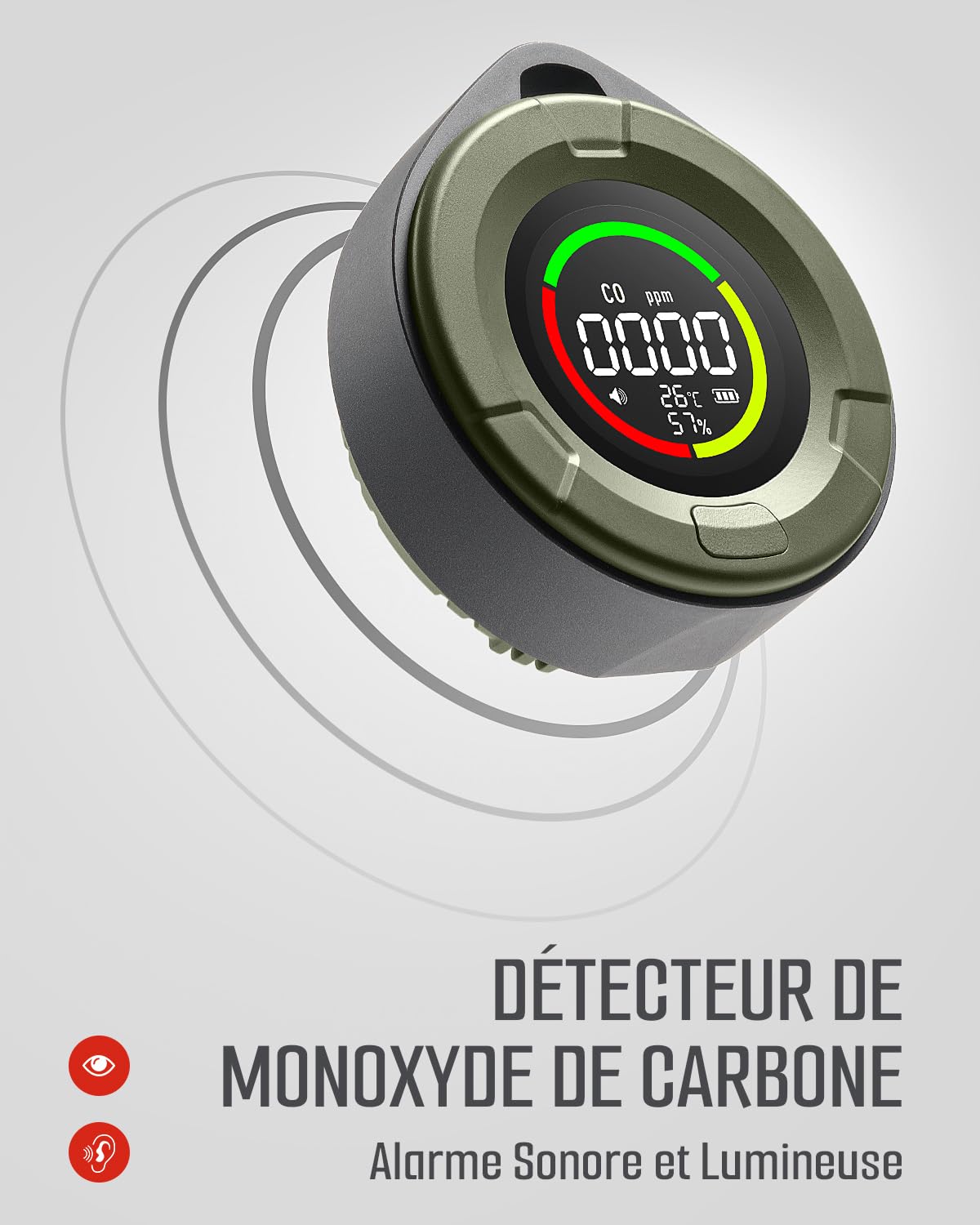 Détecteur de monoxyde de Carbone Portable GasDoc DS-100, détecteur CO 3-en-1 pour Voyage & Camping, mètre Rechargeable avec Alerte sonore & visuelle, Alarme pour Maison & Voiture - Forêt Sombre