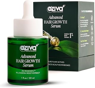OZiva+ Advanced Hair Growth Serum with 3% Redensyl & 1% Lindera Root Extract | Balances Scalp Microbiome & Activates Hair Growth | Scientist Formulated with Pure Plant Actives | No side effects | 30ml