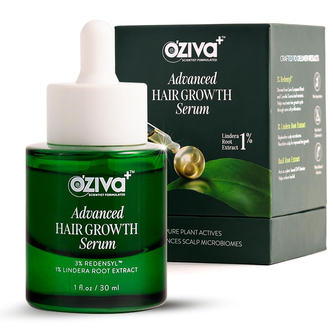 OZiva+ Advanced Hair Growth Serum with 3% Redensyl & 1% Lindera Root Extract | Balances Scalp Microbiome & Activates Hair Growth | Scientist Formulated with Pure Plant Actives | No side effects | 30ml