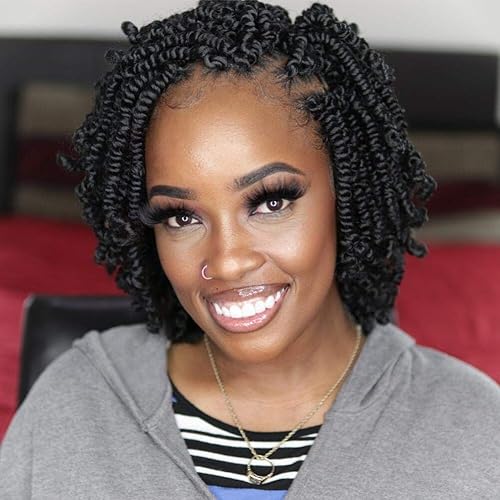 Miniatura 4 de Toyotress Extensiones de cabello Spring Twist Crochet, corto rizado esponjoso, pre-trenzado, pre-rizado, crochet, trenzas crochet versátiles y súper