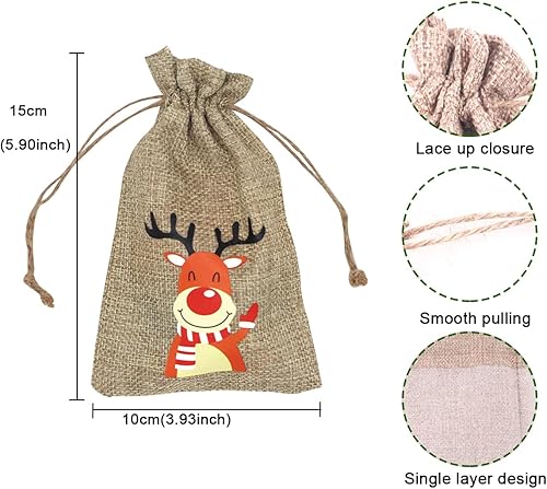 Miniatura 2 de Ewanda store 24 bolsas de arpillera de Navidad con cordones de yute, bolsas de regalo de 3.93 x 5.9 pulgadas, bolsas de lino de Navidad, bolsas de