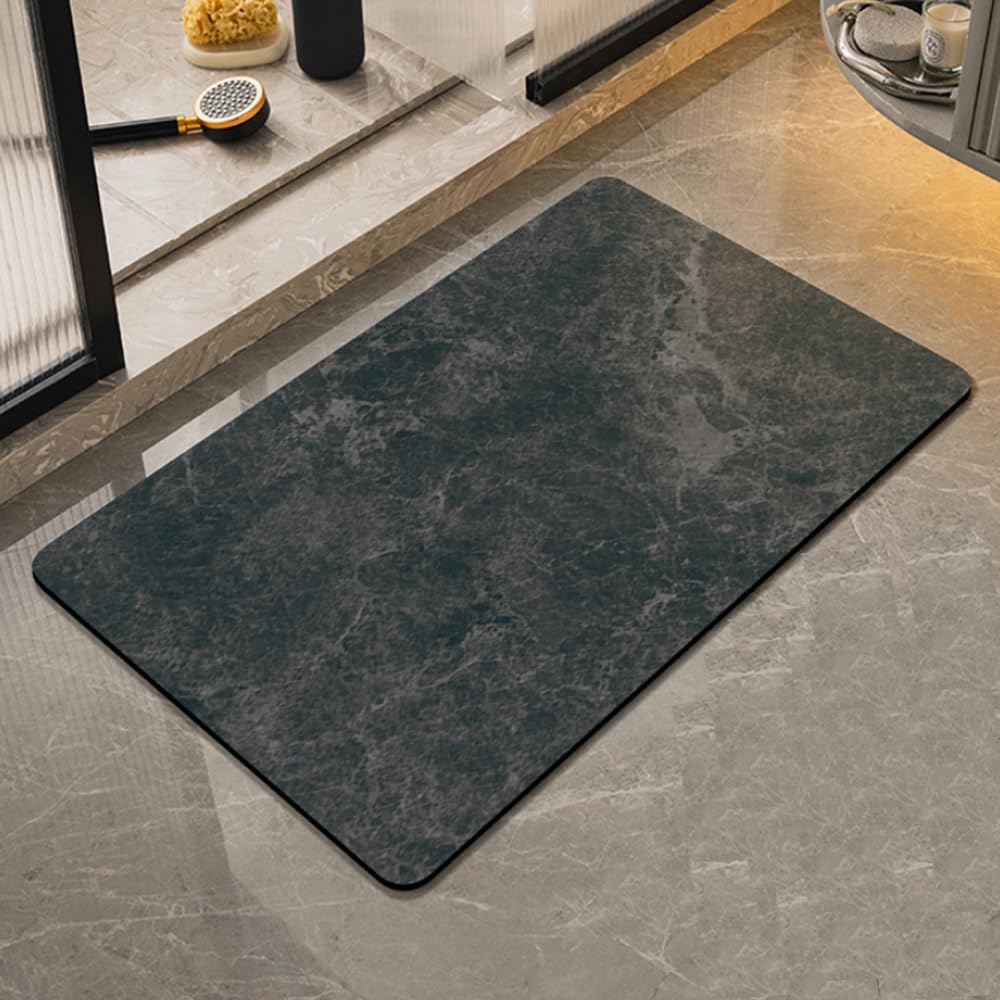 Black bath mat 43x80cm absorbent Non-slip Marble pattern bathroom mat with quick water absorption and rubber backing