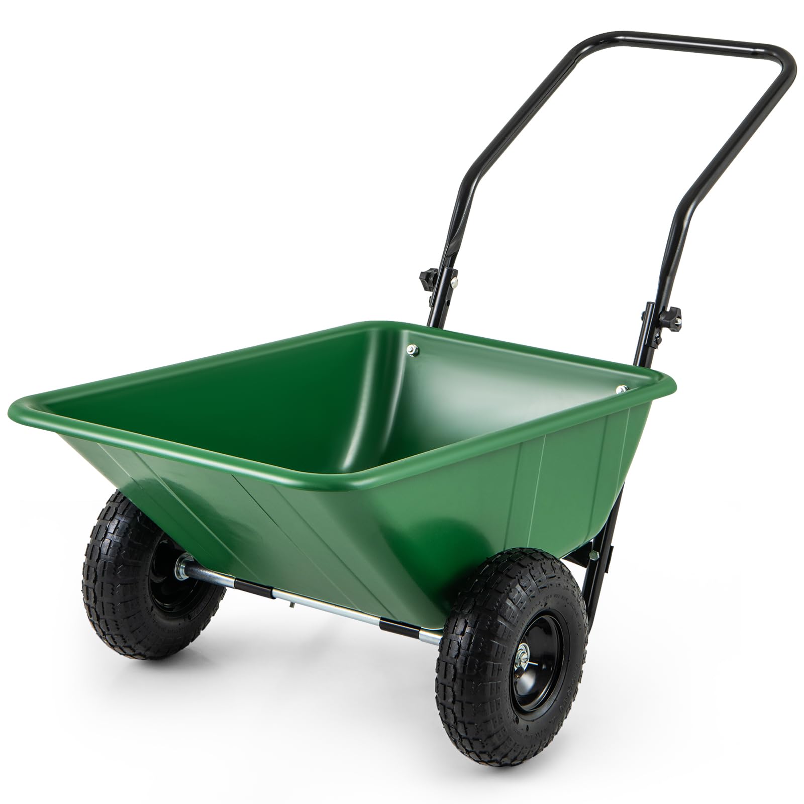 Goplus 2 Wheel Wheelbarrow, 330 LBS Foldable Utility Garden Cart with 10” Pneumatic Tires & Handle, 21 Gal Volume, Yard Dump Cart Wheel Barrow, Heavy Duty Wheel Barrow for Lawn