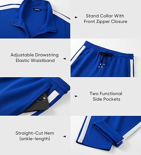 Miniatura 3 de JMIERR Conjunto deportivo de 2 piezas con cremallera completa para hombre, sudadera y pantalones deportivos