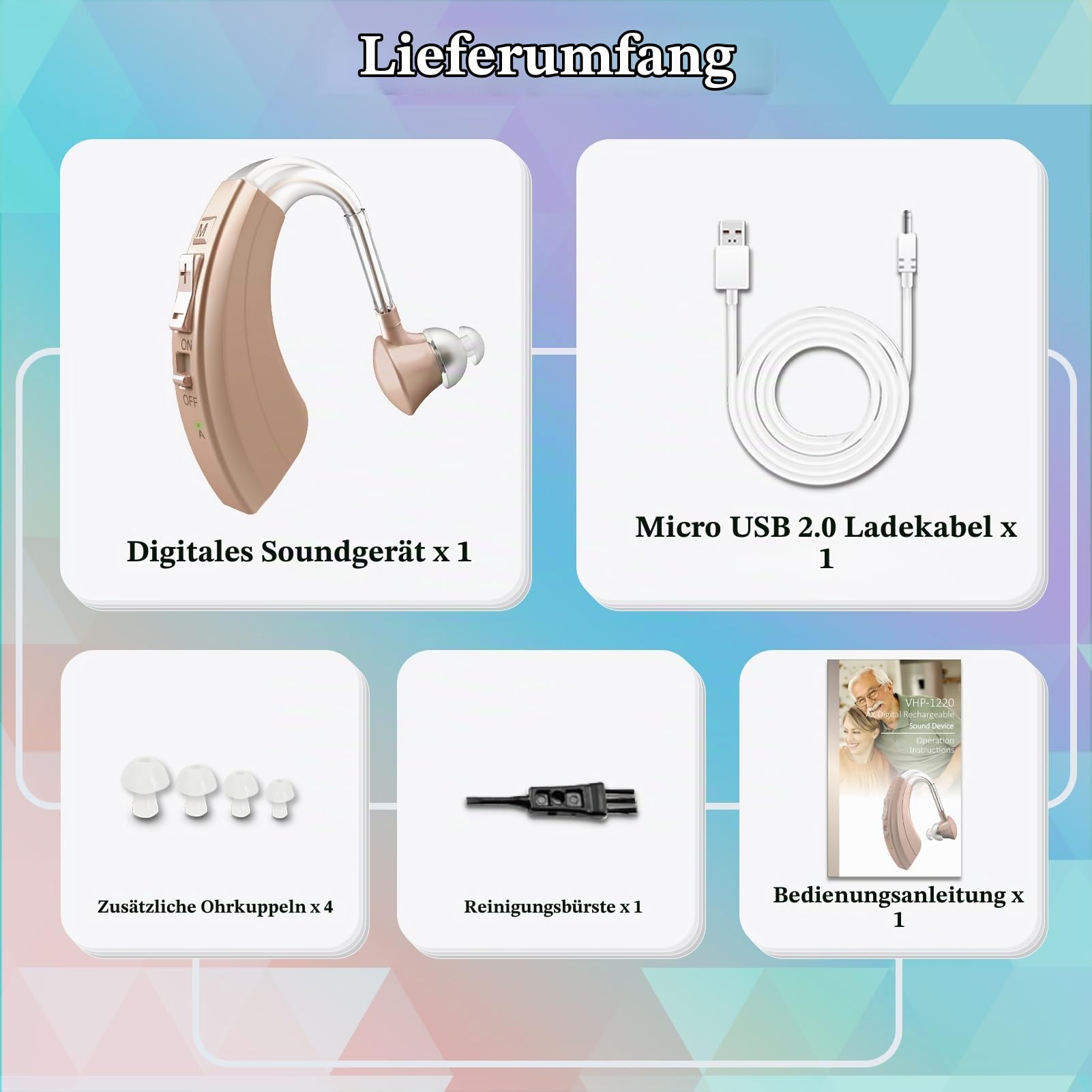 Wiederaufladbare Soundgerät für Senioren mit Geräuschunterdrückung & einstellbarer Lautstärke, BTE-Komfortdesign (1, Beige)