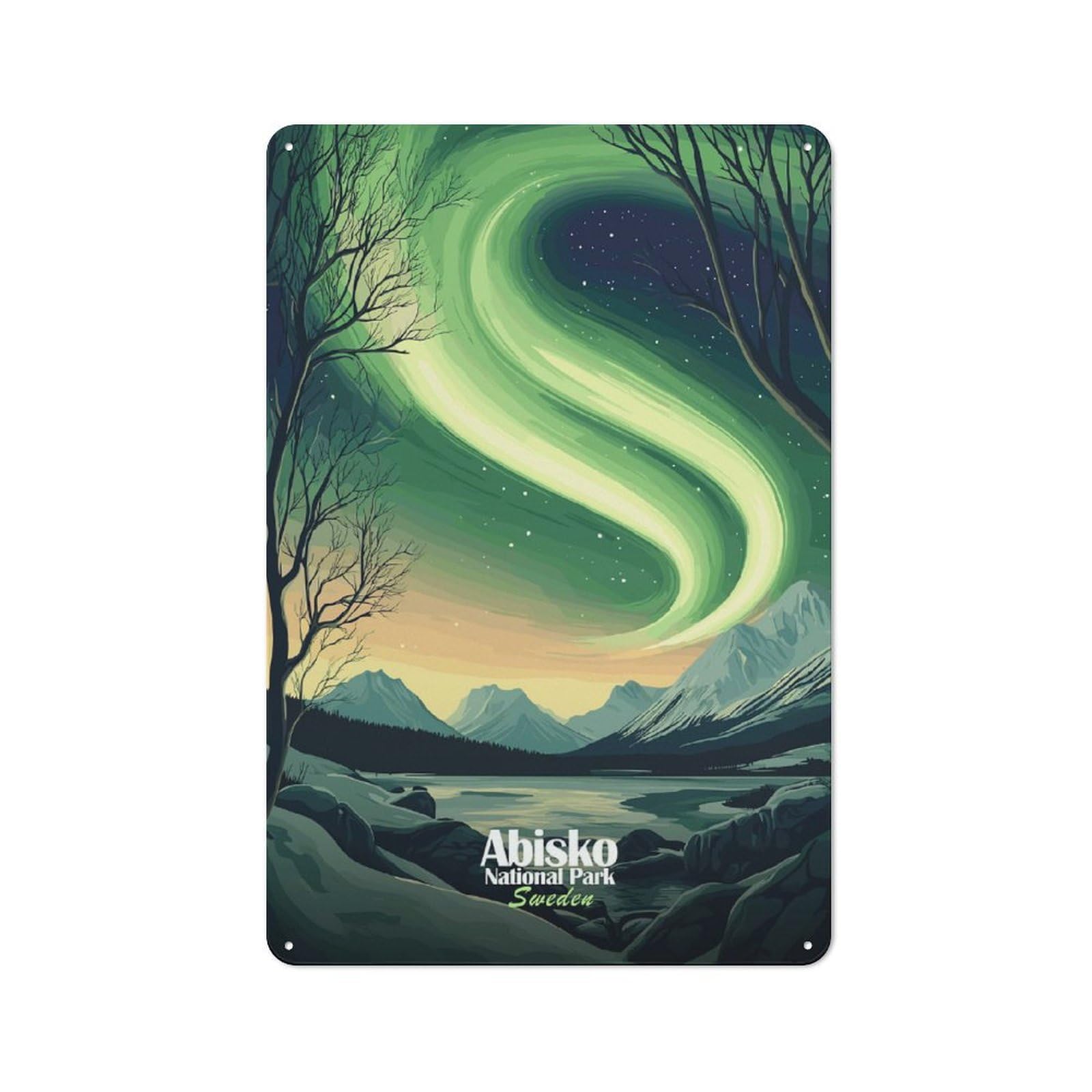 Junmoney Style-2 Abisko National Park Aurora Borealis Decorative Metal Plaque 30X20cm, Shop Front Style Restaurant Wall Art For Coffee Bar, Small Shop Or Dining Room