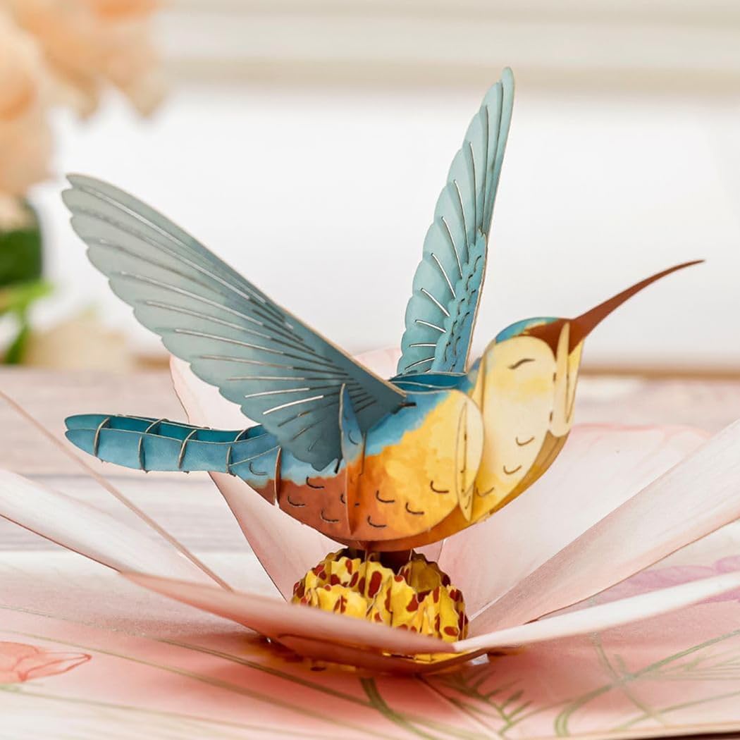 Hummingbird Garden Pop Up Card, Floral, Laser Cut, 5×7 inch, for Women, Mother’s Day, Valentine’s Day, Birthday