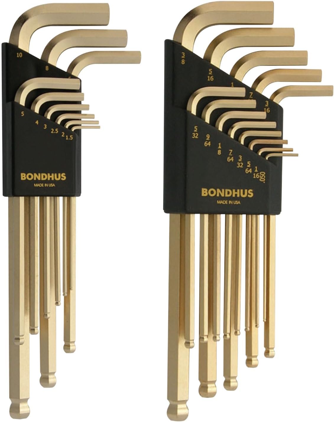 Bondhus 20899 Inch/Metric GoldGuard Plated Ball EndL-Wrench Double Pack 37937 (.050-3/8) & 38099 (1.5-10mm), multi, one size