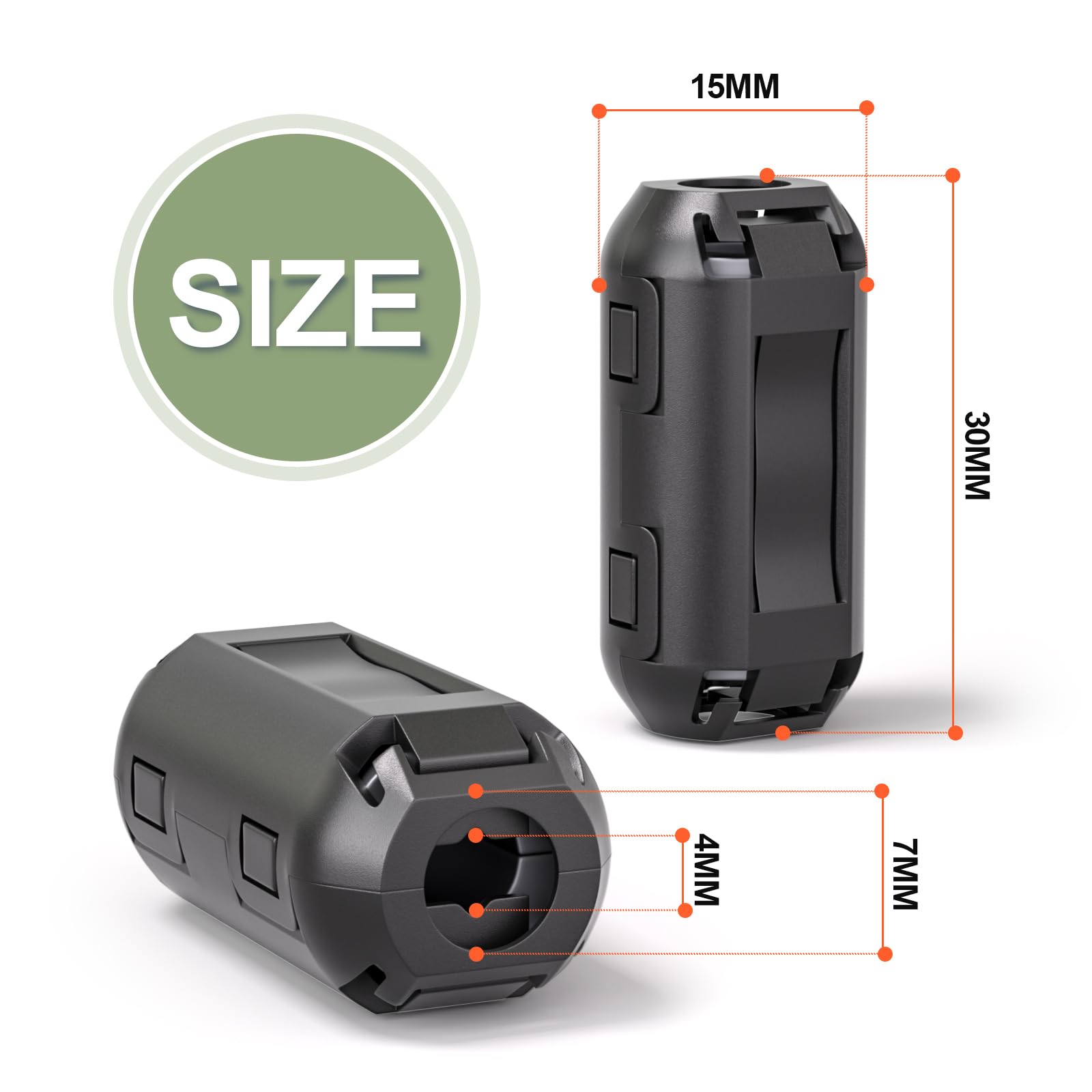 Anello di ferrite Clip-on EMI Noise Suppressor 7 mm per cavi USB audio video alimentazione