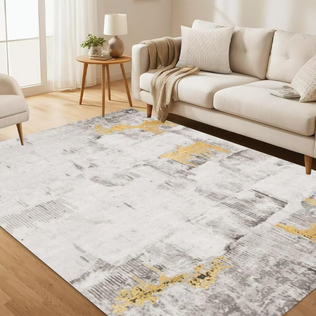Tapis de couloir gris jaune 130x190cm tapis de salon abstrait moderne antidérapant