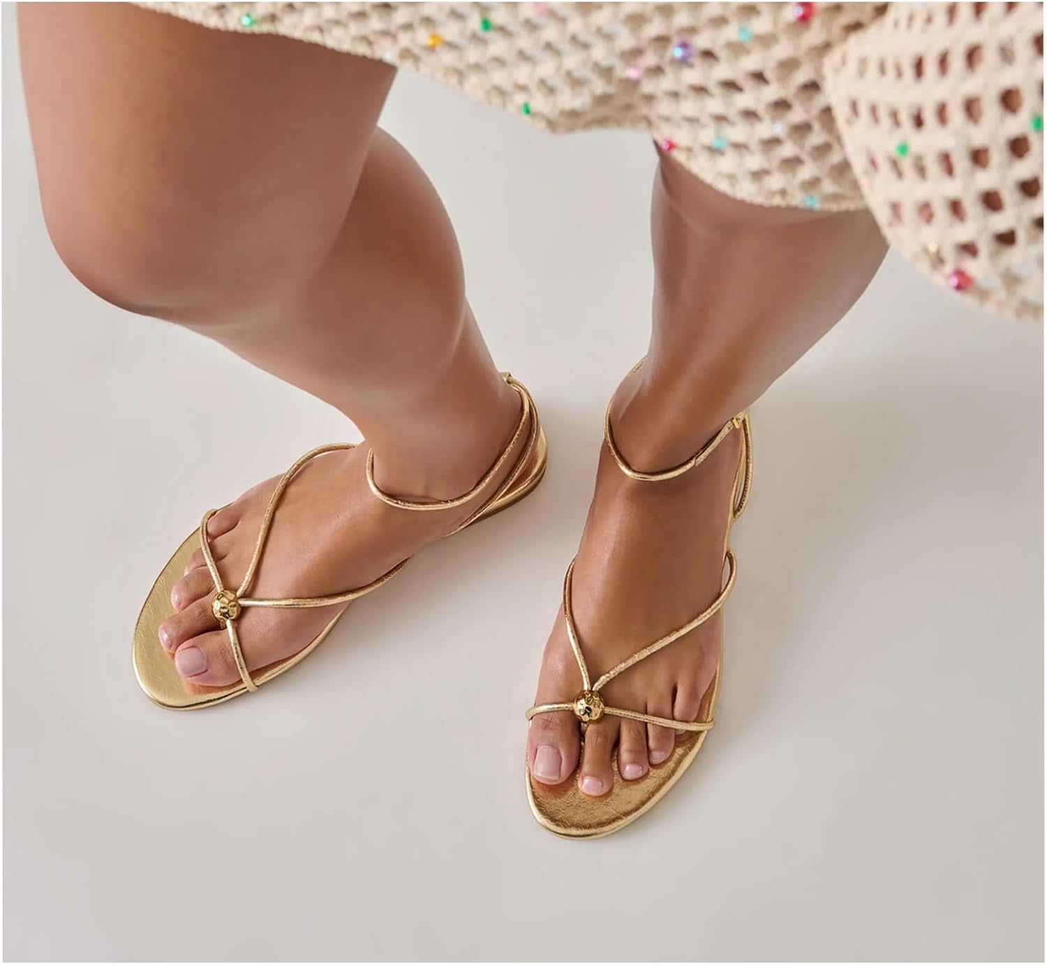 Strappy Flat Sandals for Women Comfortable Open Round Toe Sandals Dressy Beach Thong Flip Flop Slides - Image 5