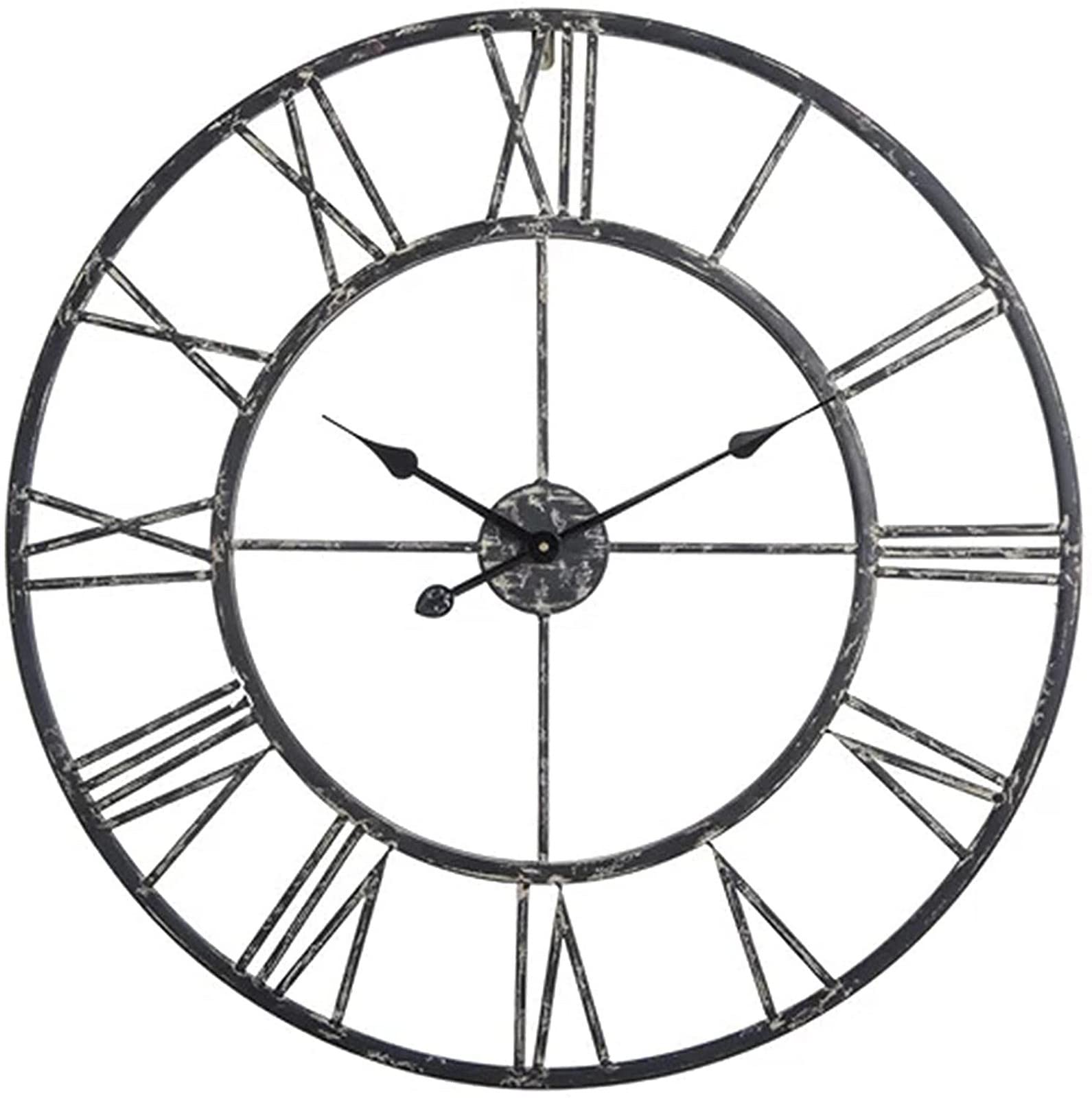 SaryEdge Wall Clock Art Clock Garden Clock, Vintage Clock with Roman Numerals, Non-Ticking Operated Metal Skeleton 40Cm/16Inch Decor Clock for Home Kitchen Cafe Hotel Wall-S,Silver,Silver-B
