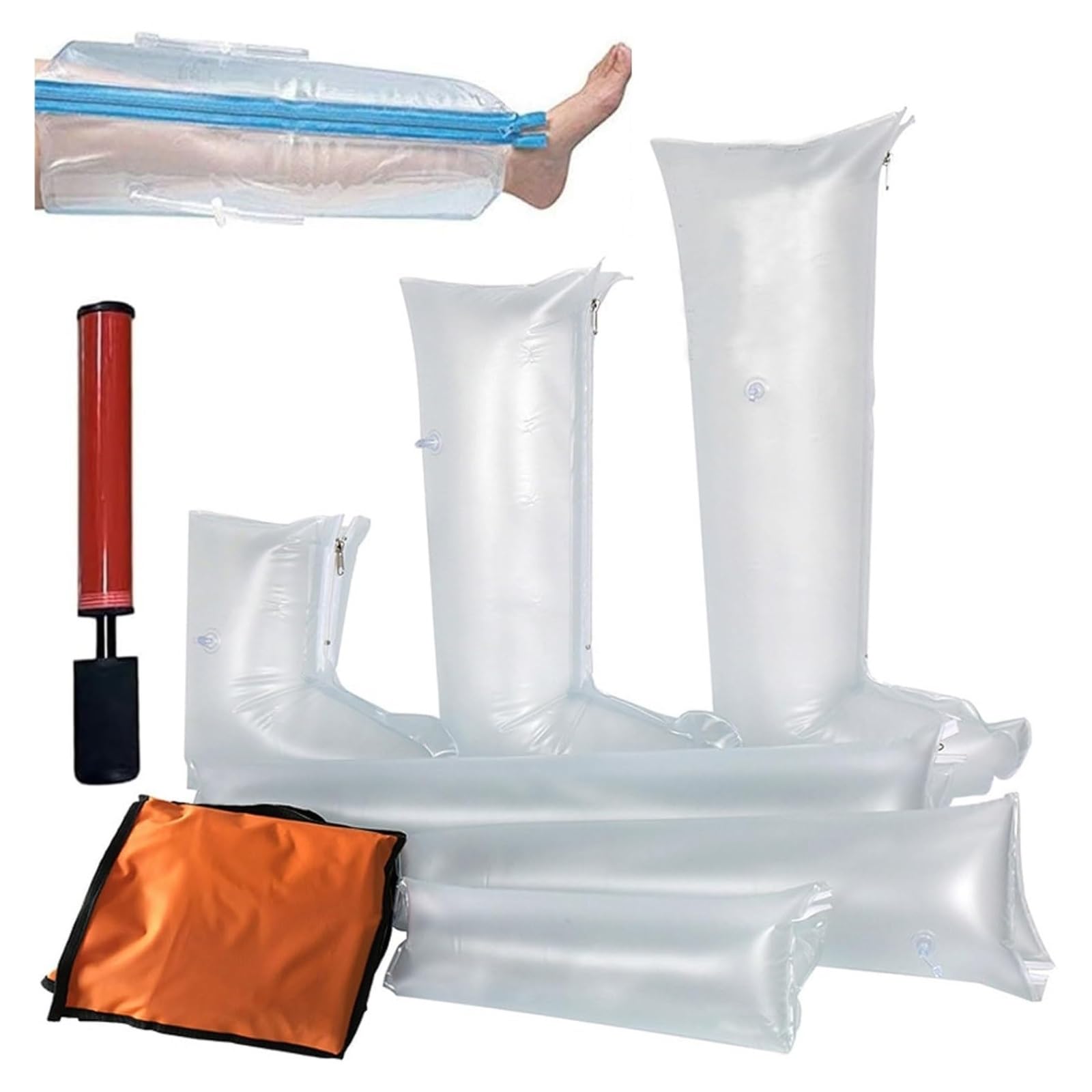 Botiquín de primeros auxilios portátil con 6 férulas de aire: juego de férulas de emergencia inflables de PVC for inmovilización de fracturas óseas con bomba manual, for uso doméstico y exterior.