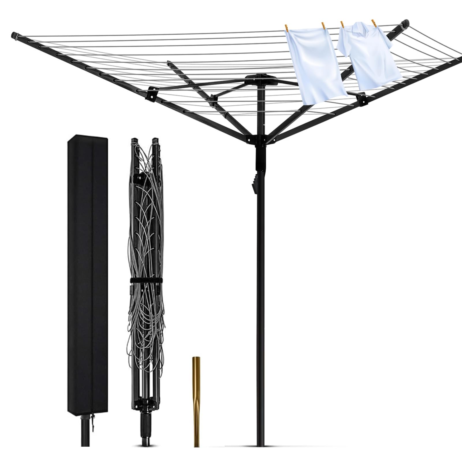 Yuxitia Umbrella Clothes Drying Rack Outdoor Clothesline Stand for Garden Lightweight Easy Assembly Large Drying Space Rust Resistant Foldable Design 360 Degree Sun Exposure Versatile Year Round Use