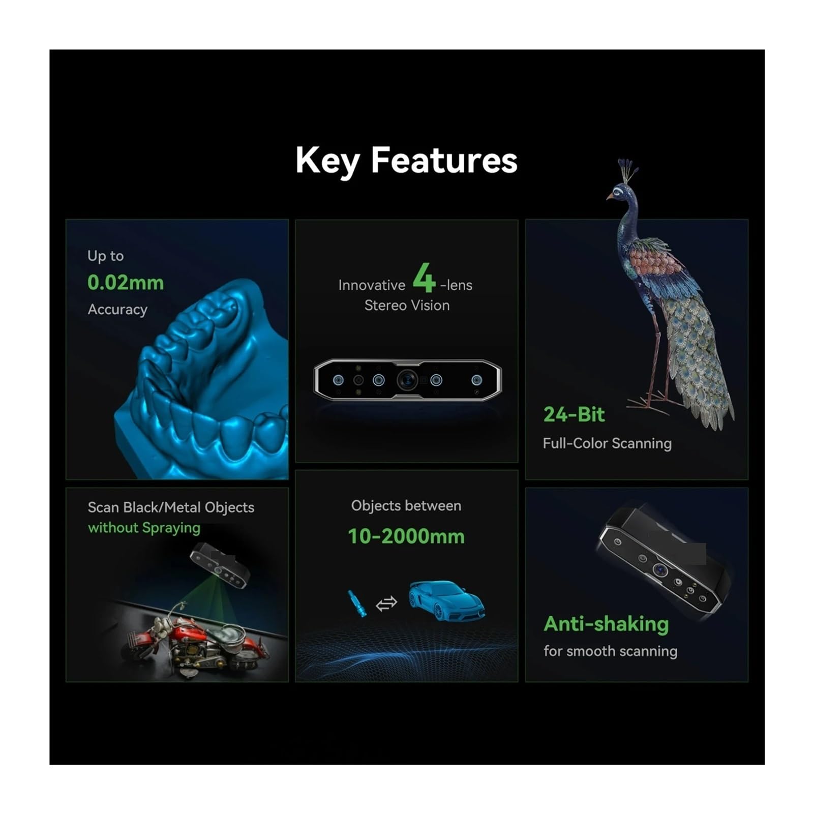 CR-Scan Otter 3D Scanner Handheld with 0.02mm Accuracy Anti-Shake Tracking Up to 20FPS Four-lens Stereo Vision