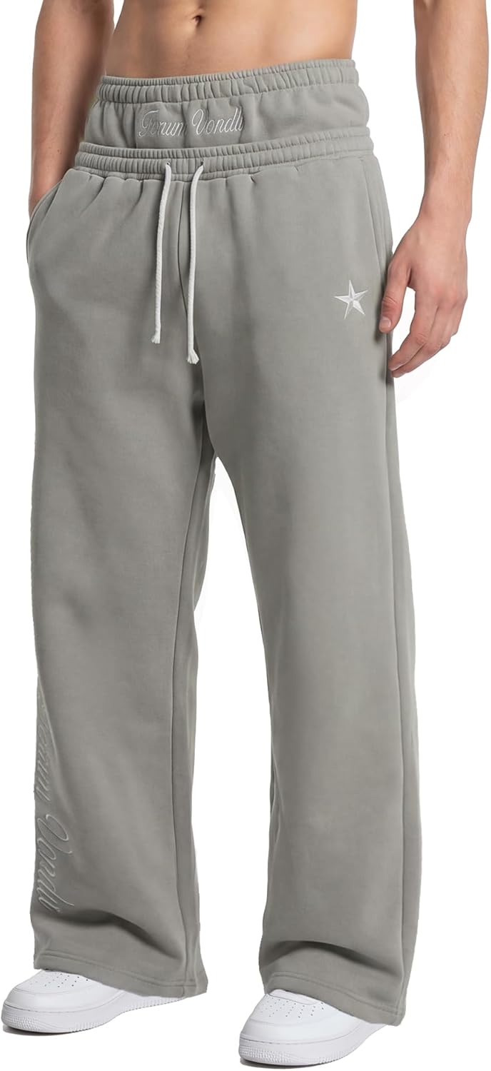 Baggy Sweatpants Elastic Double Waisted Wide Leg Sweatpants for Men Baggy Y2K Loose Pants with Pockets