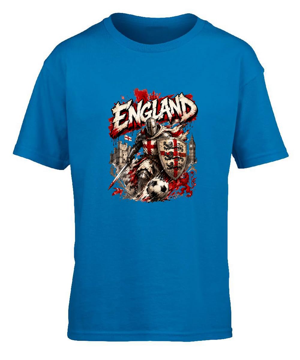 Hippowarehouse England Football Fan Three Lions English Medieval Knight International Tournament Kids Children's Short Sleeve t-Shirt 9-11 Years Sapphire Blue