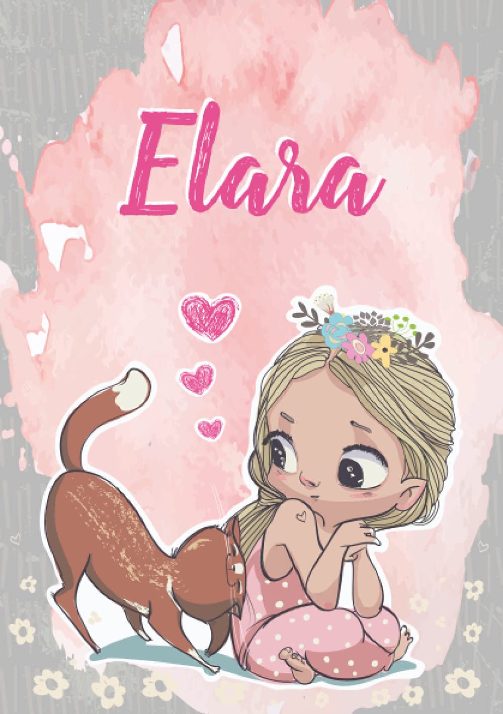 Elara: Notebook A5 | Personalized name Elara | Birthday gift for women, girl, mom, sister, daughter ... | Cute little girl with cat | 120 lined pages journal, small size A5 (ca. 6 x 9 inches)