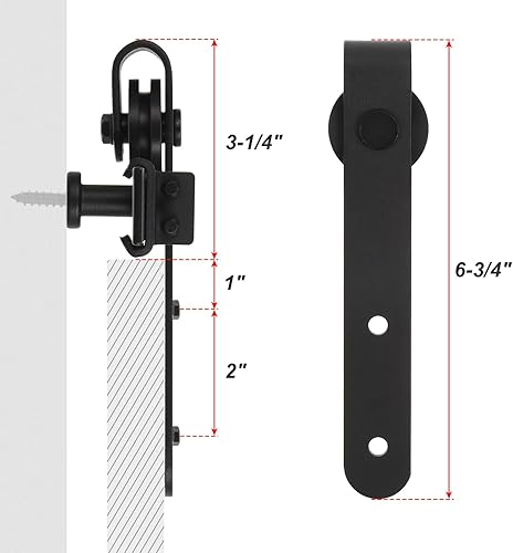 Miniatura 2 de uxcell Kit de herrajes para puerta corrediza de granero de 4 pies para 2 puertas de armario, rodillo en forma de J de pista plana, instalación de