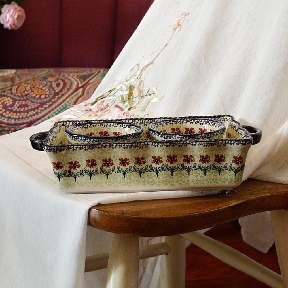 Naczynie do pieczenia Ceramiczna forma do pieczenia z podwójnym uchwytem i zaokrąglonymi krawędziami, regularne wzory kwiatowe, naczynia Naczynie do lasagne