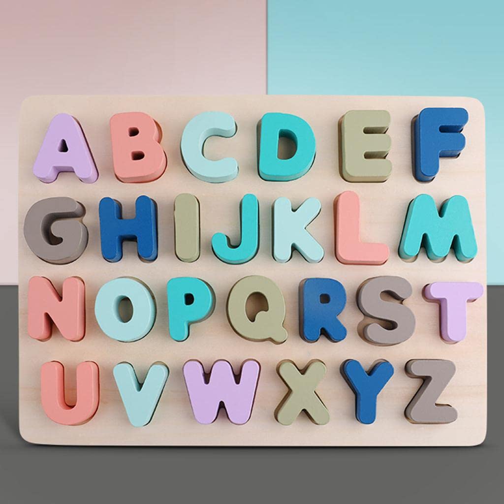 Puzzle Juego Educativo Tablero de Madera Bloques Apilables para Desarrollo Niños Bebés Motricidad Fina Coordinación Mano Ojo Apre, Carta mayúscula