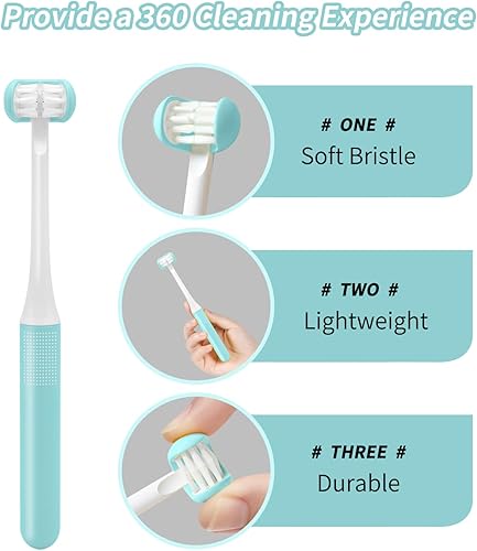 Miniatura 3 de TEKINGMU Cepillo de dientes de 3 caras para niños pequeños, cerdas suaves, cepillo de dientes para niños, cepillo de dientes sensorial para autismo,