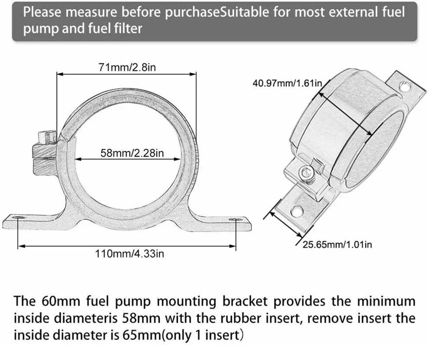 Black Fuel Pump Mounting Bracket Single Filter Clamp Cradle 044 60mm 0580254044