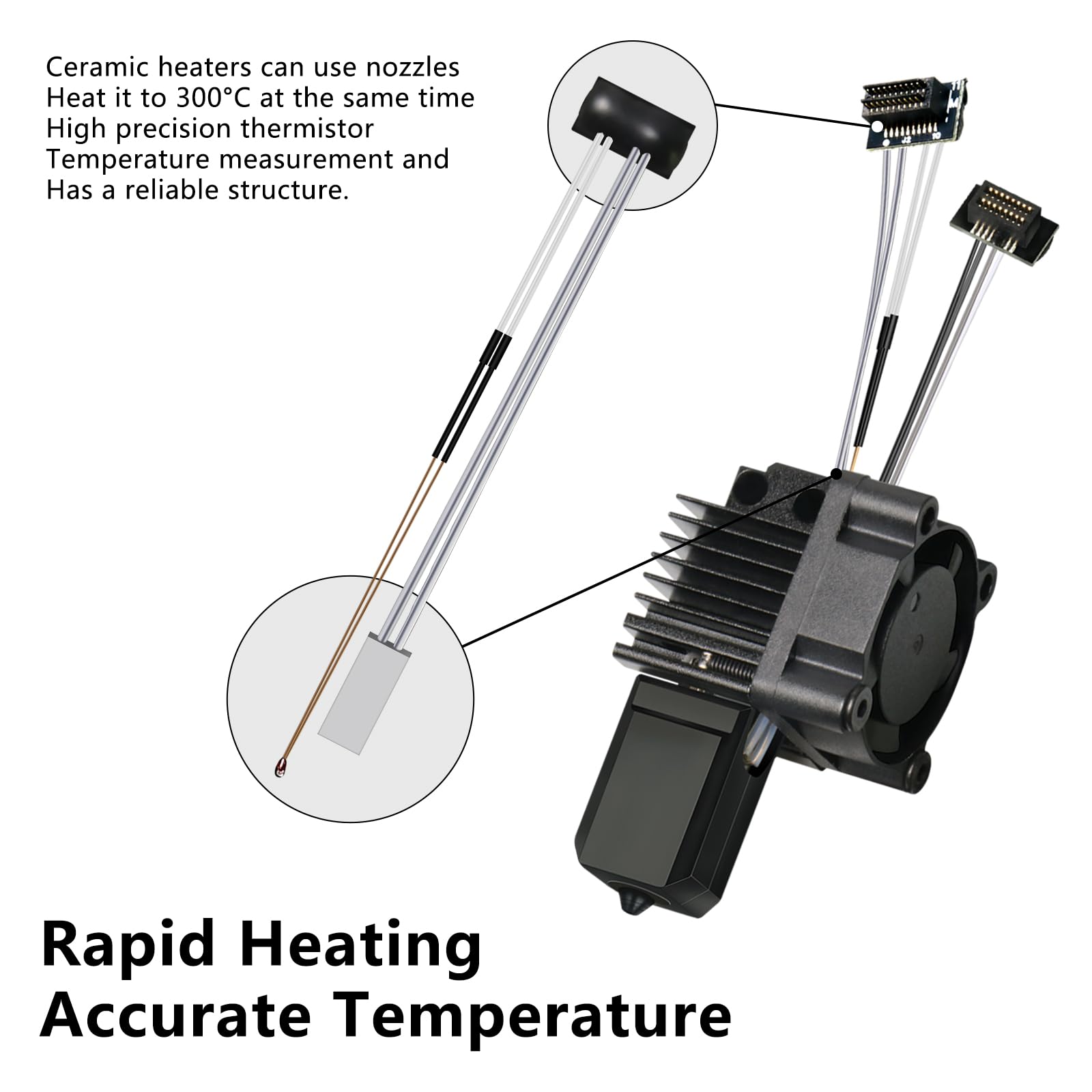 Upgraded All-in-One Hotend Kit for Bambu Lab P1P/P1S (with fan), 3D printer print head pre-installed with cooling fan, thermistor, and heating element (includes 2PK 0.4mm hardened steel nozzle)