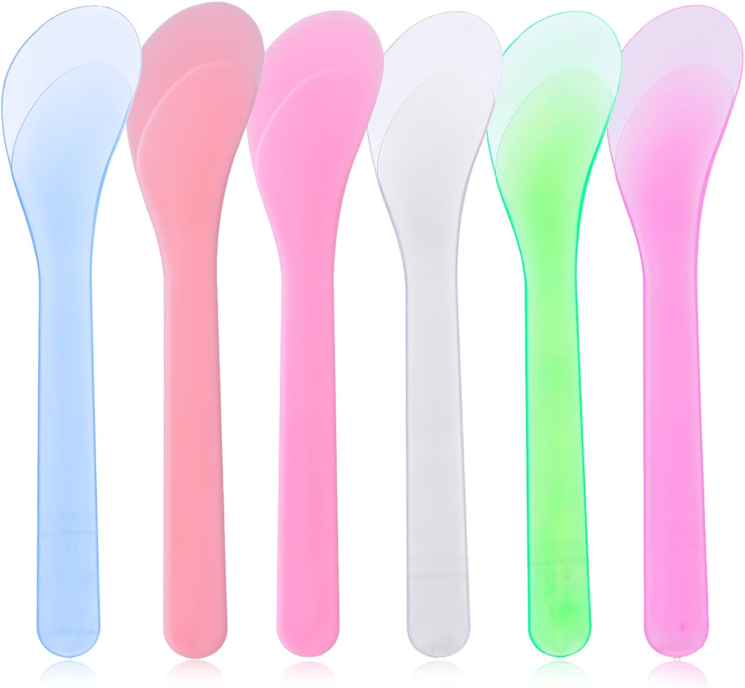 6Pcs Makeup Scoops Spatulas, Plastic Beauty Spoon Cream Brush Random Color Reusable Cosmetic Mask Mixing Spoon Makeup Tools for Lotions Cream and Sampling Tool