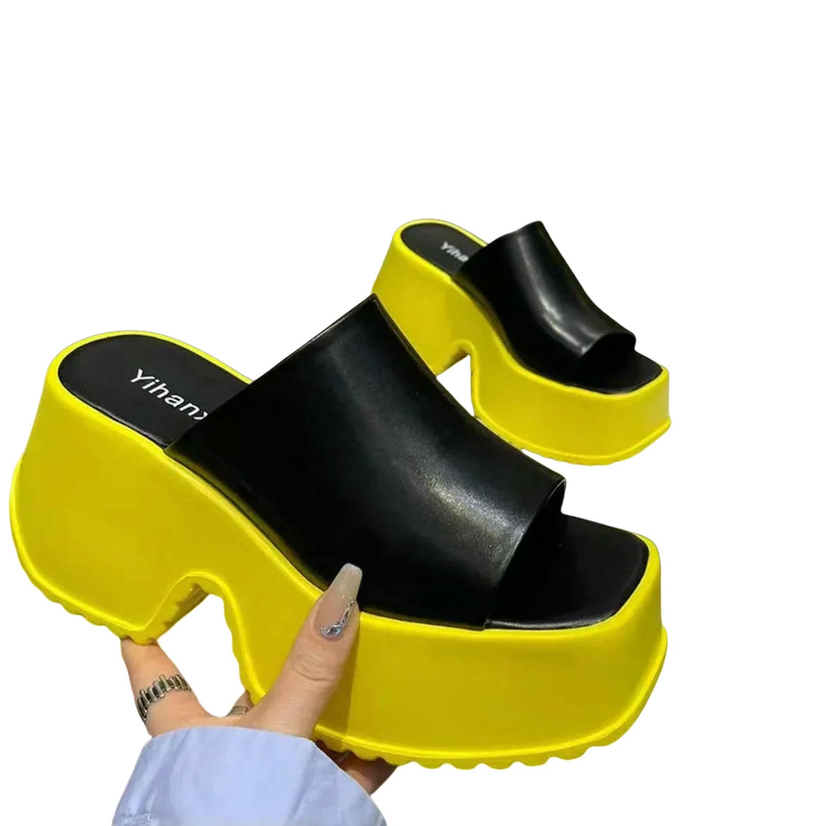 Sandali Donna estive Punk Tacchi Grossi Muli per Donne Rivetti Aperti di Piedi Estate Scarpe da Spiaggia Goth Spiaggia-nero-39