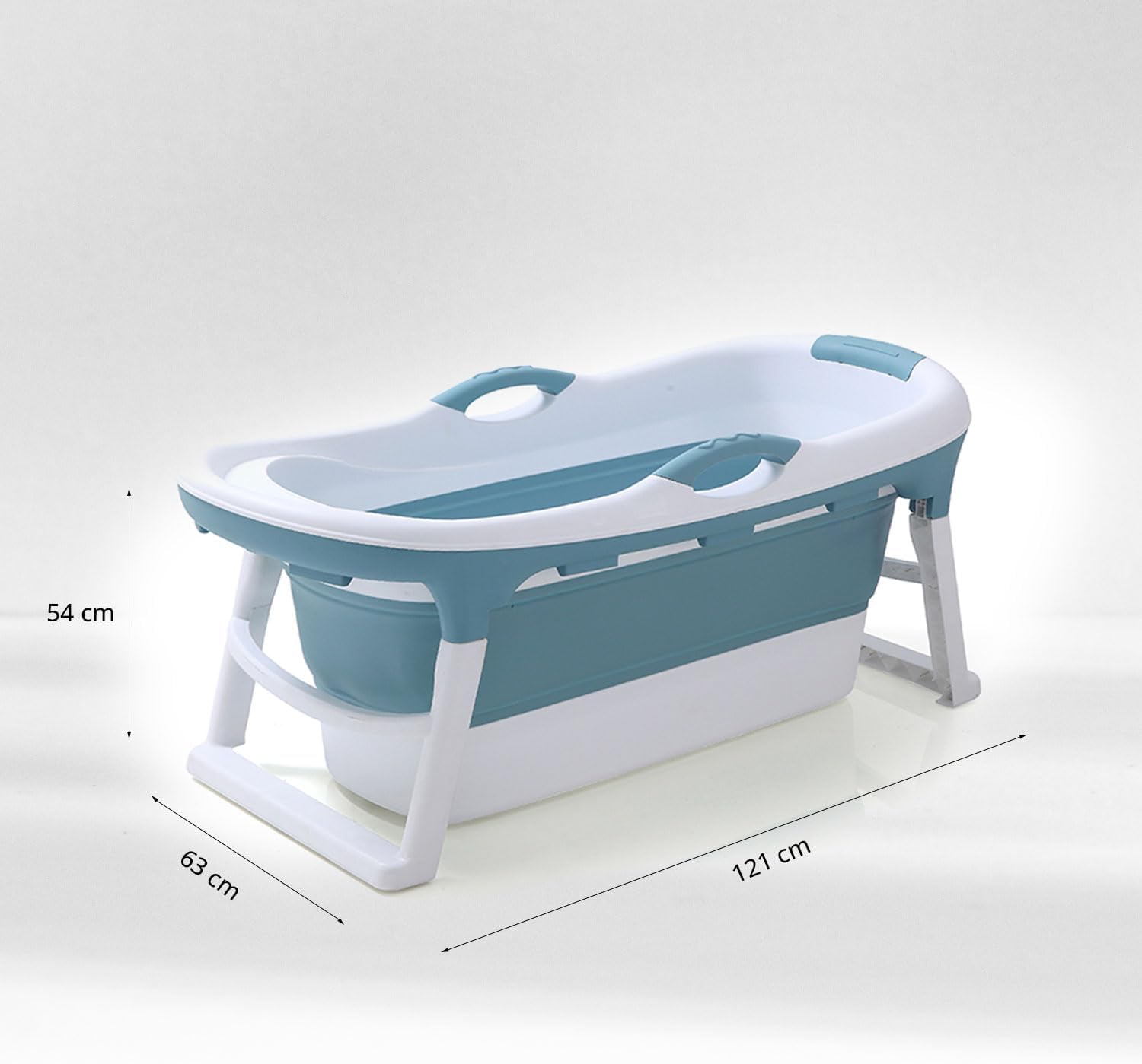 FlinQ foldable bathtub folded and stored vertically