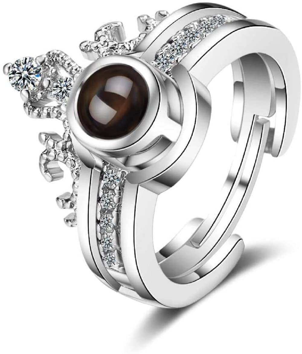 vientiq I Love You 100 Languages Loving Memory Crown Ring (Silver)-picture-13