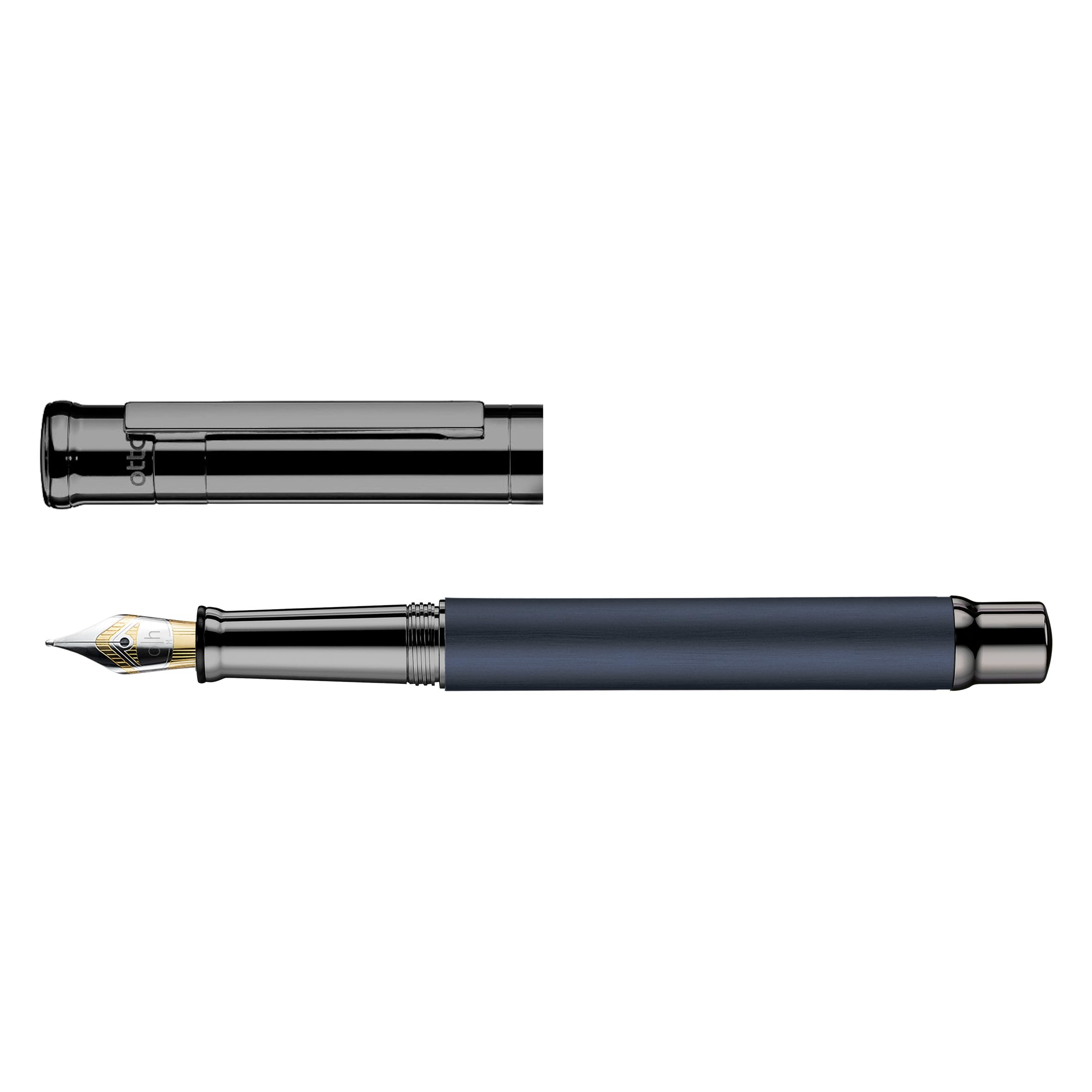 Otto Hutt Design 04 Füllfederhalter Blau, mit Schaft matt lackiert, Beschlagteile und Kappenhülsen Messing satiniert, zusätzlich Ruthenium beschichtet, Stahlfeder, Federstärke: B, 068-11629