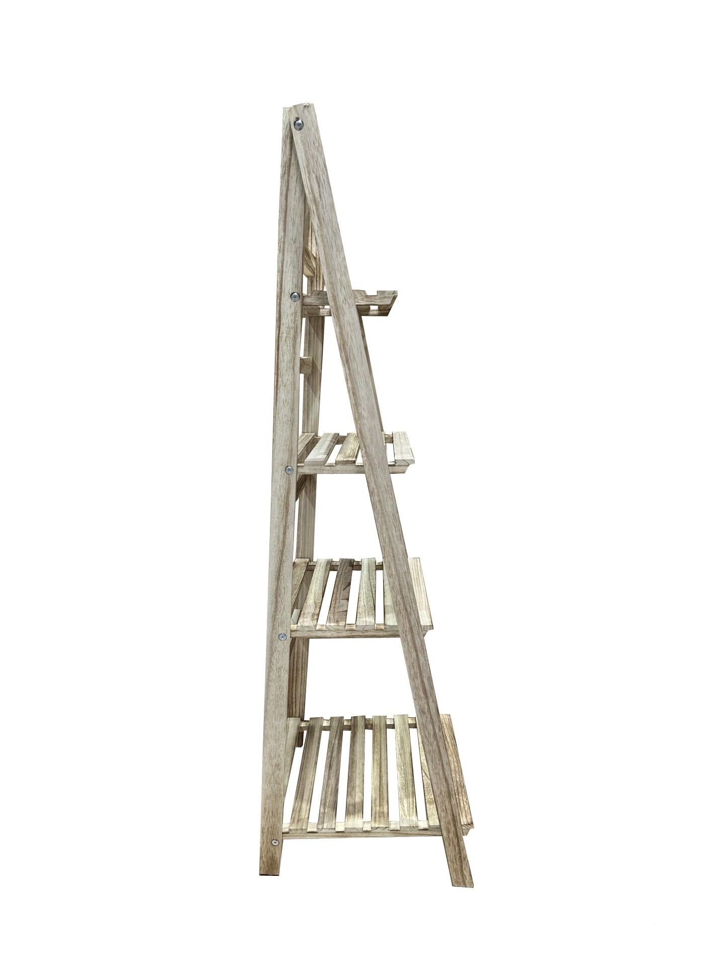 Estantería para Plantas, Interior y Balcón, Soporte Flores, Escalera de 4 peldaños Plegable de Madera (Natural)