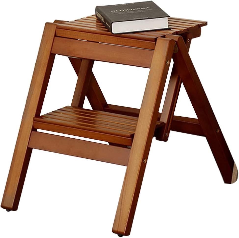 Fold Up Climb Step Ladder Double-Step Stool Stylish Simplicity High Pedal Stool Solid Wood Stairs Chair for Library Bedroom Living Room,100kg Capacity