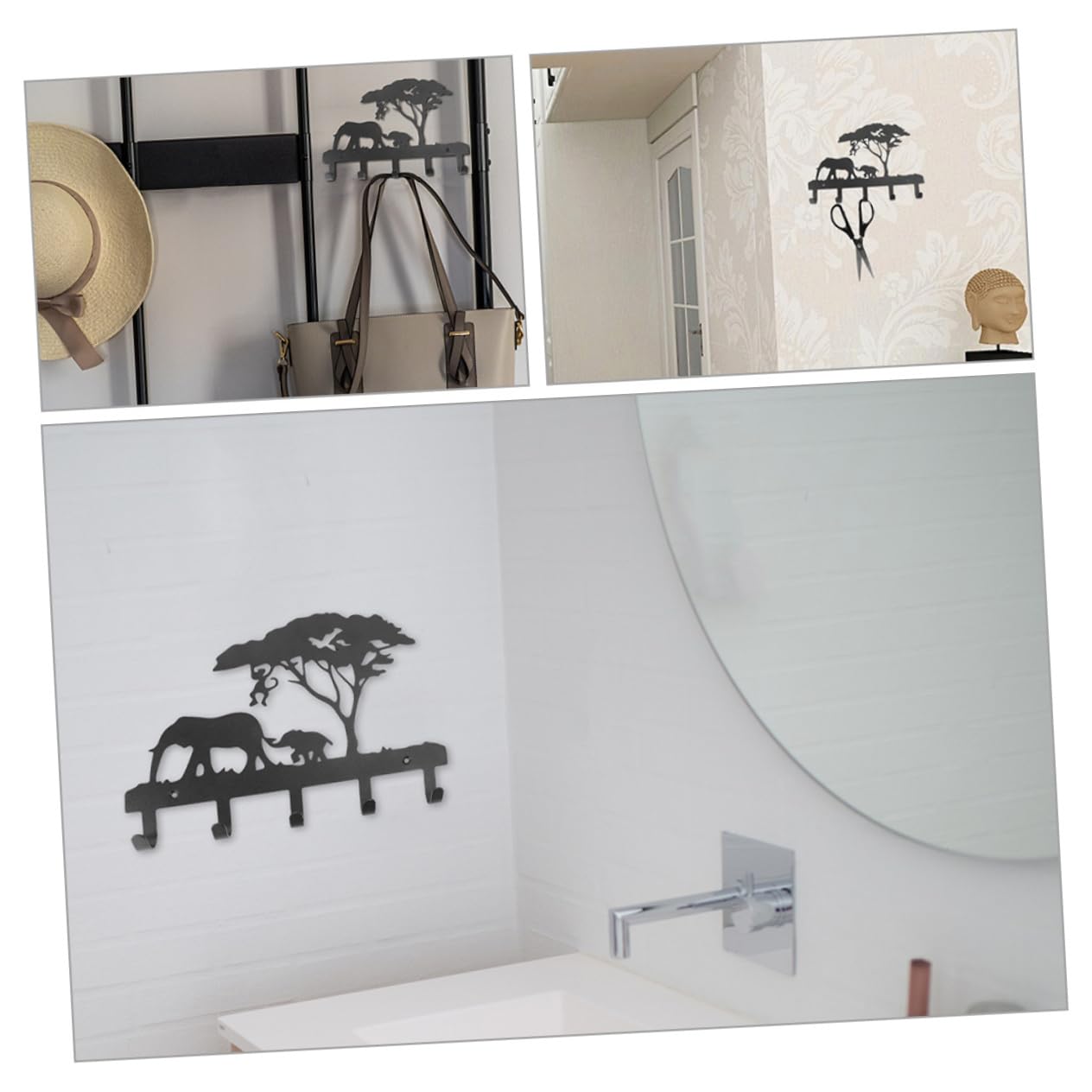 KOMBIUDA Gancho de Pared Elefante de Hierro Negro, 2 Juegos