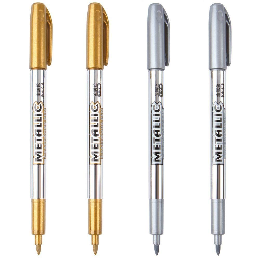 URBAN BOX Premium Metallic Markers Pens-Silver and Gold Paint Pens for Black Paper,Rock Painting,Glass,Halloween Pumpkin,Card Making,Scrapbook Album,Christmas DIY Art Craft Kids,Set of 4-image-17