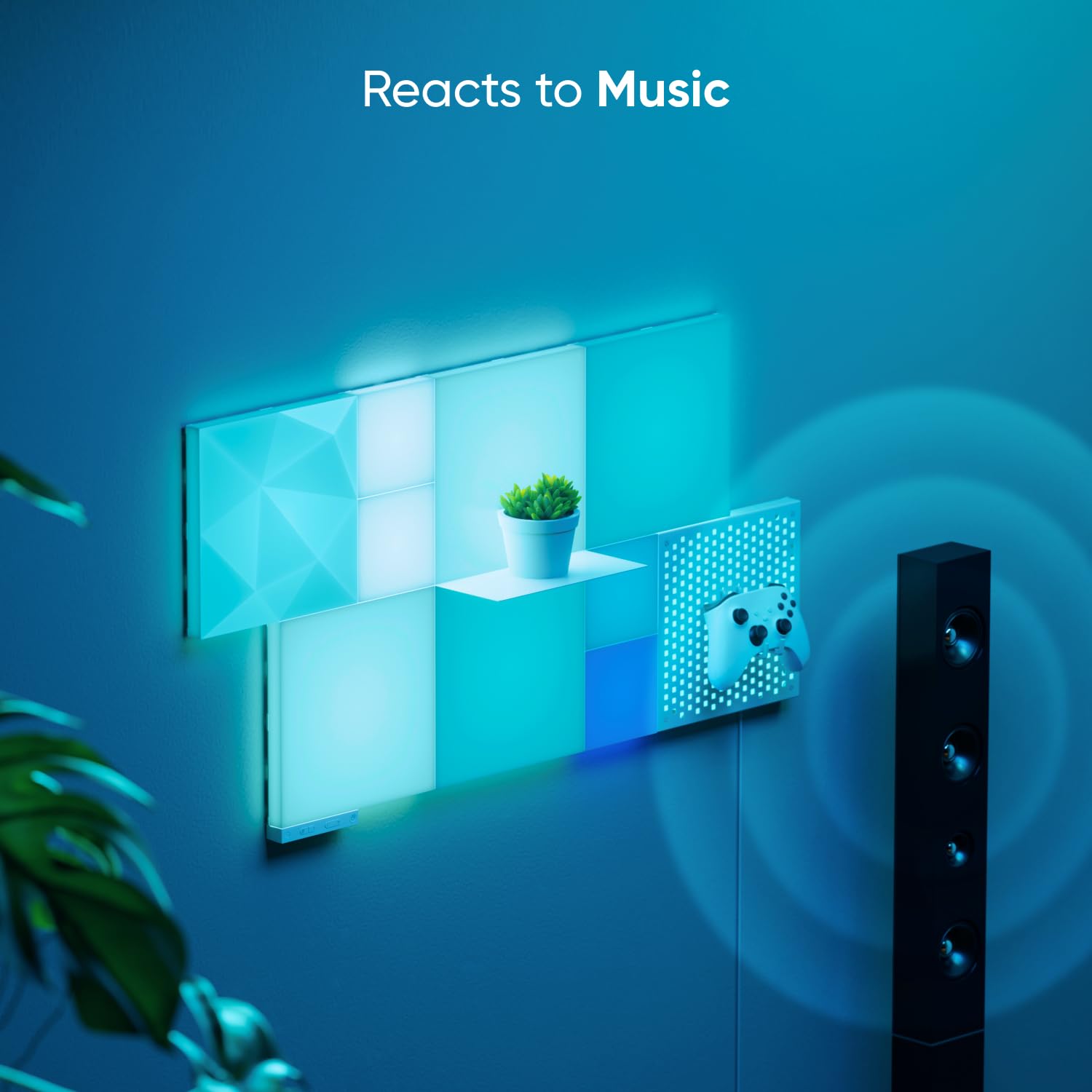 Nanoleaf Blocks LED Lights, Smart Light Panels Square WiFi LED Wall Lights with Music Sync, Wall Decor Lights Smart Kit Compatible with Alexa, RGBW, Light Panels for Gaming Room (9 Panels + 1 Shelf)