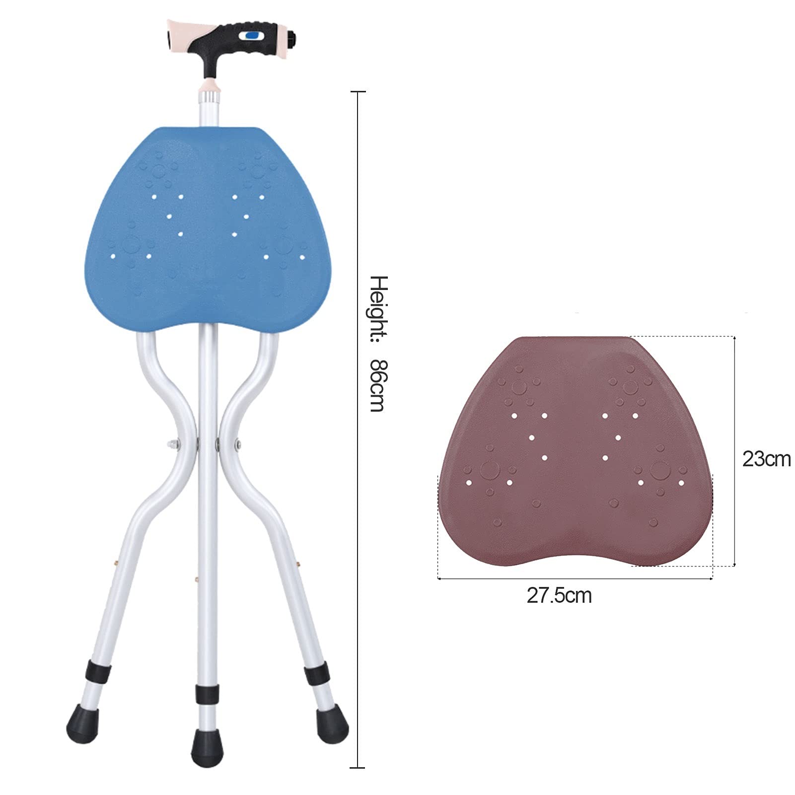 Bastones con Silla Asiento Plegable, Bastón portátil con asa ergonómica, Base Antideslizante, Bastones de Aluminio Ligero, Regalos del día de Padres (marrón)