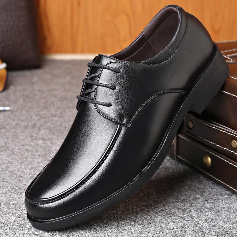 Formalne buty męskie sznurowane, z okrągłym noskiem, ze skóry PU, z fartuchem, z noskiem typu derby, gumowa podeszwa, antypoślizgowe, niskie, antypoślizgowe, klasyczne
