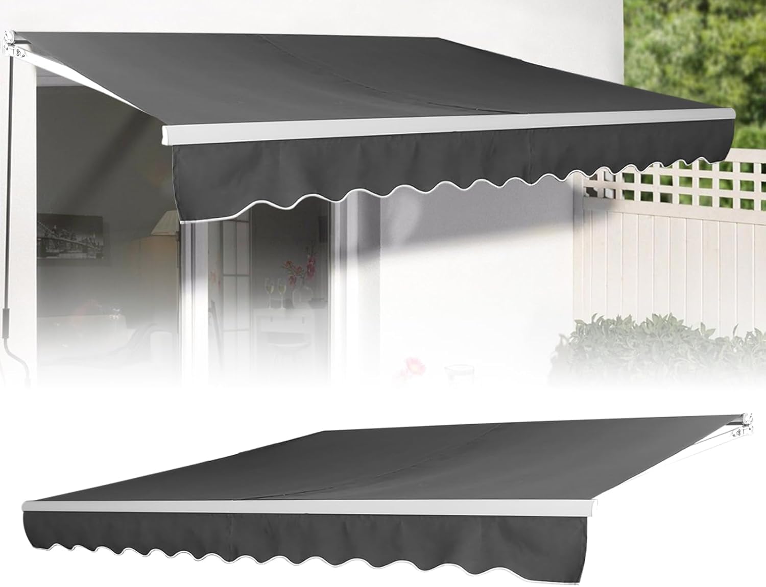Tenda da sole per balcone con manovella impermeabile antipolvere altezza regolabile grigio scuro 3,6 x 3 m