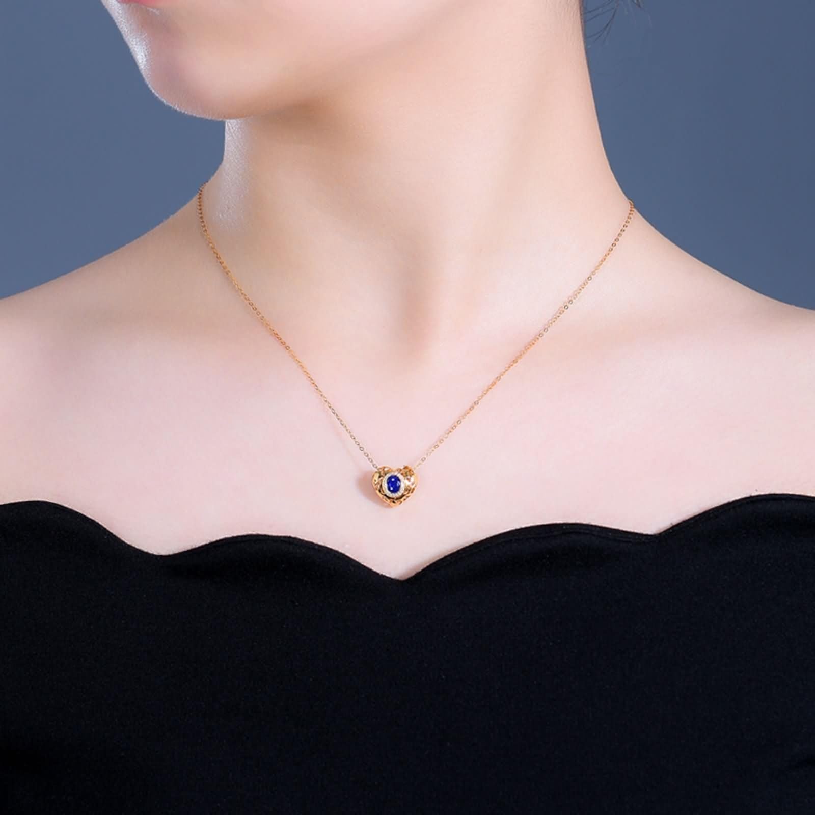 Halskette Labor Saphir Damen, Damen Kettenanhänger Gold mit Labor Saphir 0.6ct und Moissanite, Echtschmuck für Frauen