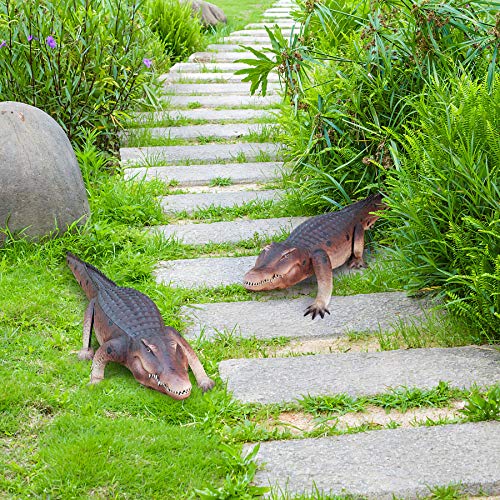 Kircust Garden Alligator Statues,Large Swamp Beast Lawn Crocodile Sculpture, Metal Lifelike Gator Yard Art for Outdoor Pond,Pool,Lawn Decor, 34 Inch Long (1PC) - Thumbnail 4