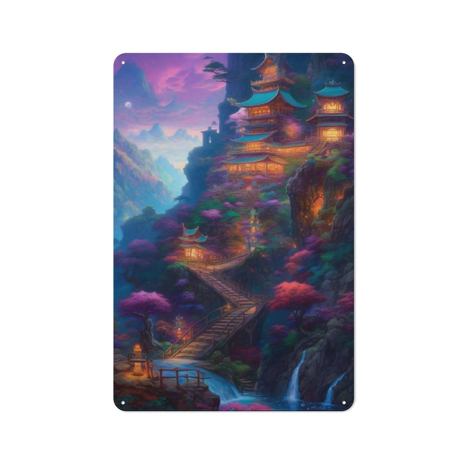 Junmoney Fantasy Landscape 3 Vintage Tin Sign 30X20cm With For Garage Wall, Suited To People Furnishing A Garage