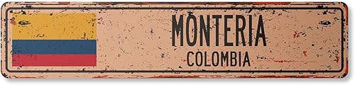 MONTEROA Colombia Vintage Aluminum Street Sign Colombian Flag City Country Road Rustic Metal tin Wall Gift IndoorOutdoor 30" Wide